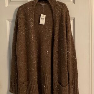 J. Jill Mocha Tweed Sequin Cardigan